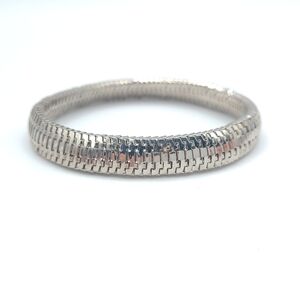 Silver Tone Flexible Mesh Bracelet Stretch Herringbone Link Minimalist Stackable